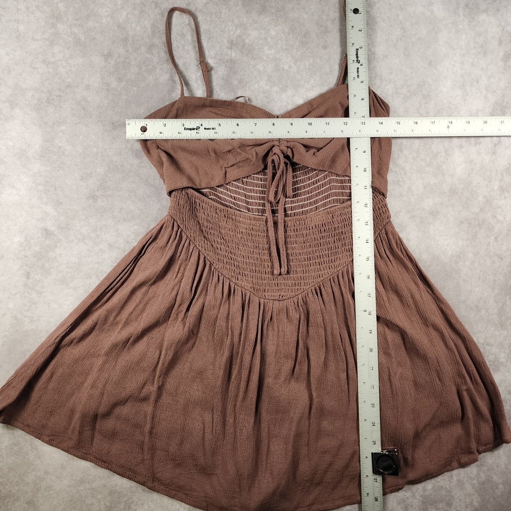 Mable Women Medium Mauve Brown Cutout Tie Front Smocked Romper Skort Dress - Picture 3 of 5